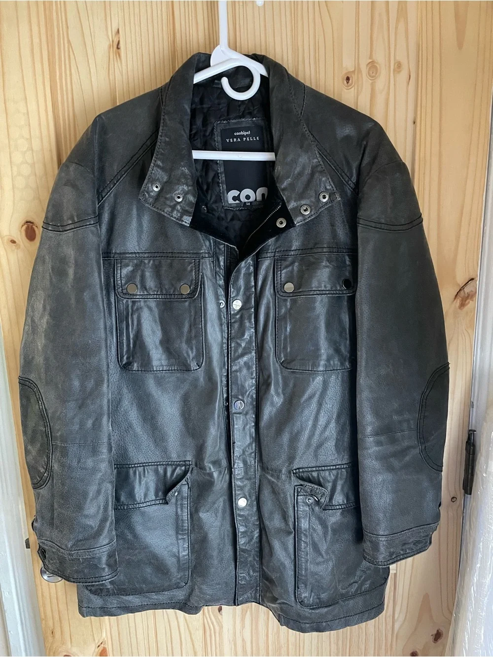 Men's Black Leather Military Field Jacket